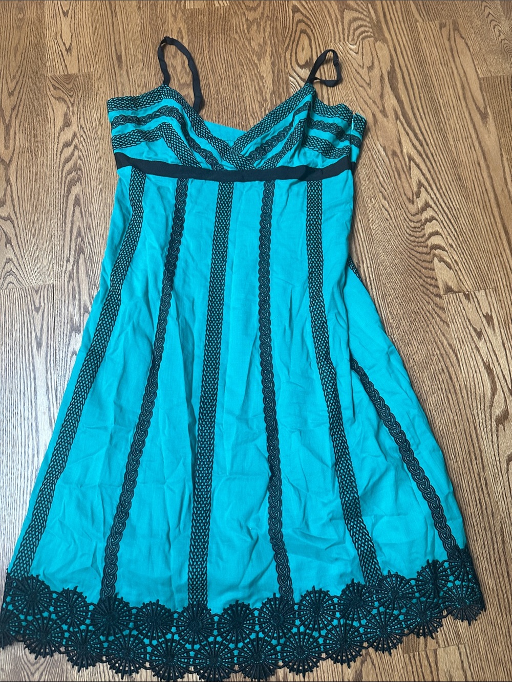 Catherine Malandrino Teal Midi Dress with Black Lace Trim